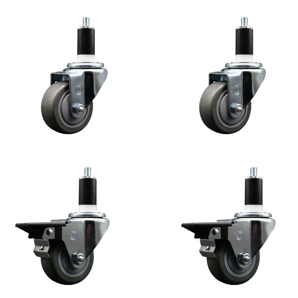 Service Caster 3'' Gray Poly Wheel Swivel 1-3/8'' Expanding Stem Caster Set 2 Brakes, 4PK SCC-EX20S314-PPUB-2-PLB-2-138 - main